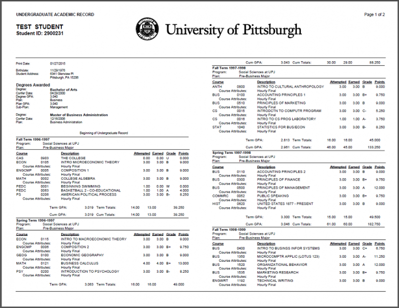 academic transcript phd